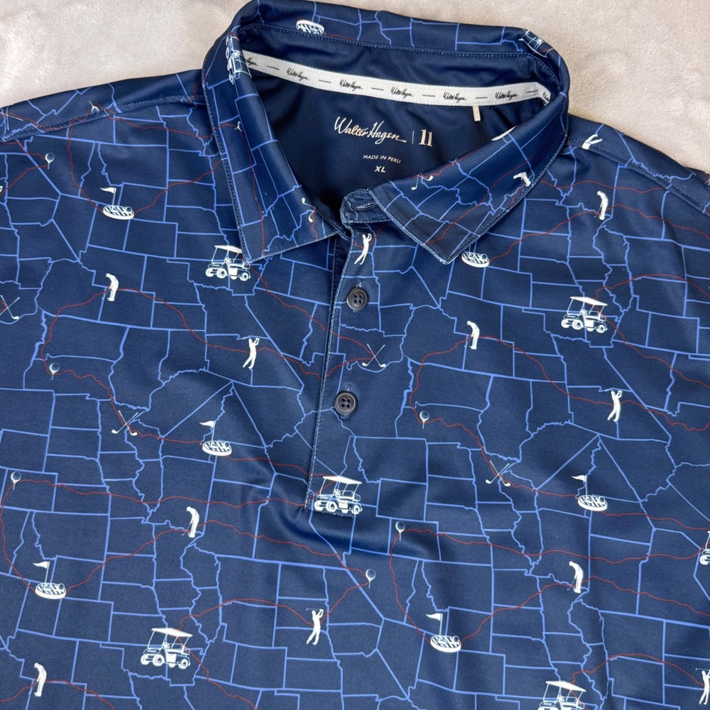 Walter Hagen Golf Polo Shirt  Mens Size XL States Golf Cart Print*